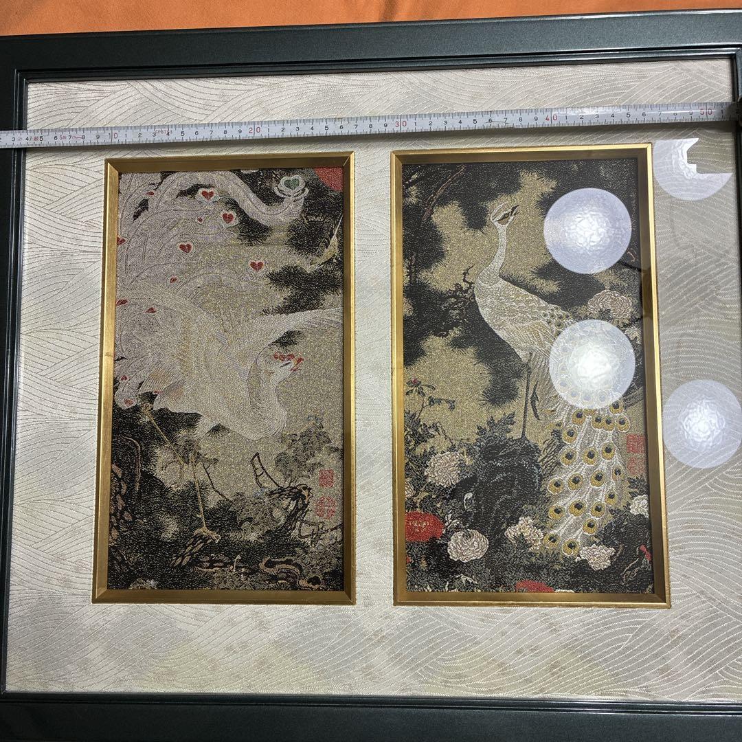 西陣織　若冲　老松孔雀白鳳図 動植綵絵 09 老松孔雀図 Rosho Kujaku-zu(Old Pine Tree and Peacock